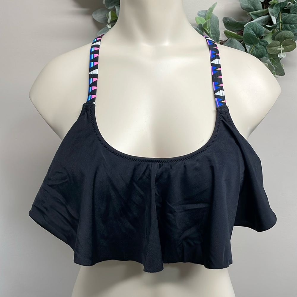 Pink Victoria’s Secret Flutter Swim Bikini Top Black Strappy Back M